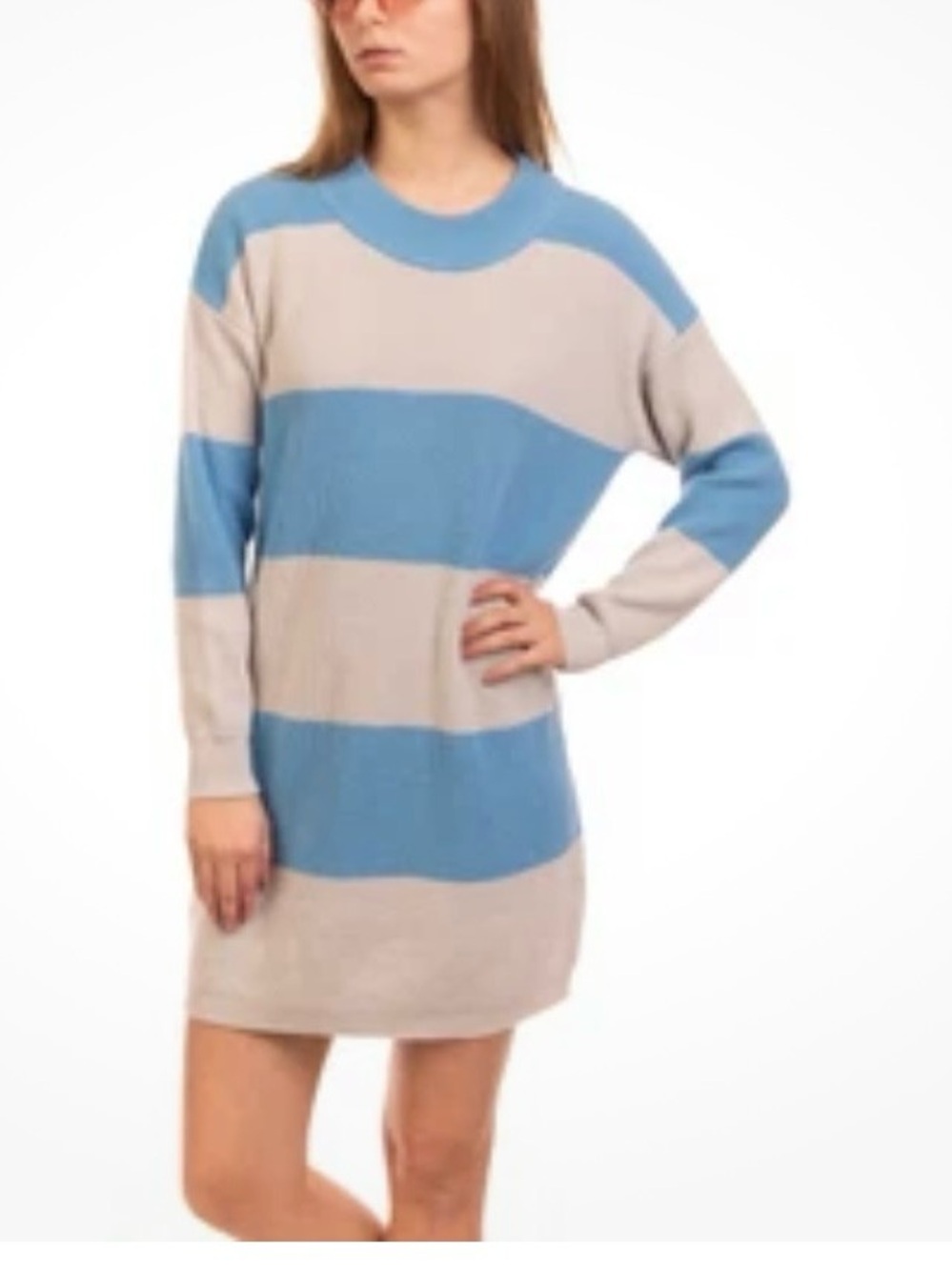 Vicolo Jumper Blue and Cream Striped Cashmere & Angora Wool Knit Jumper Dress